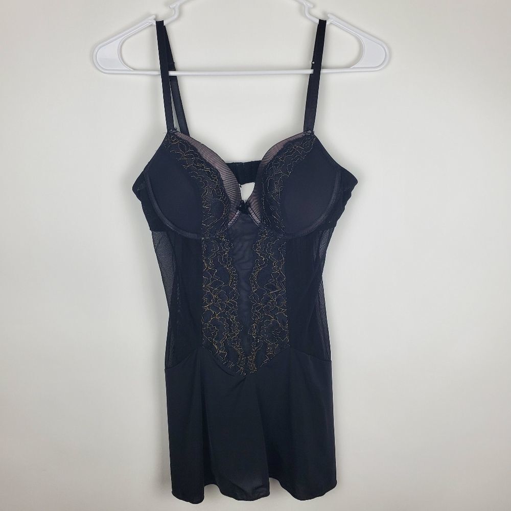ALICE OLIVIA Classics Lingerie Padded Bra Dress Sexy Semi Sheer Lace Teddy Black